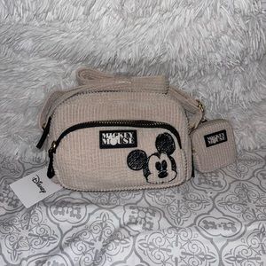 DISNEY mickey mouse oat color crossbody bag with coin pouch corduroy fabric